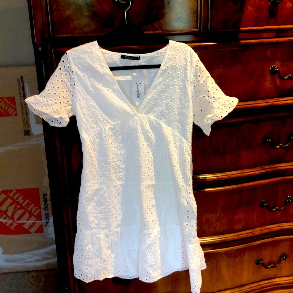 White eyelet summer dress from Bloomingdale’s Outlet